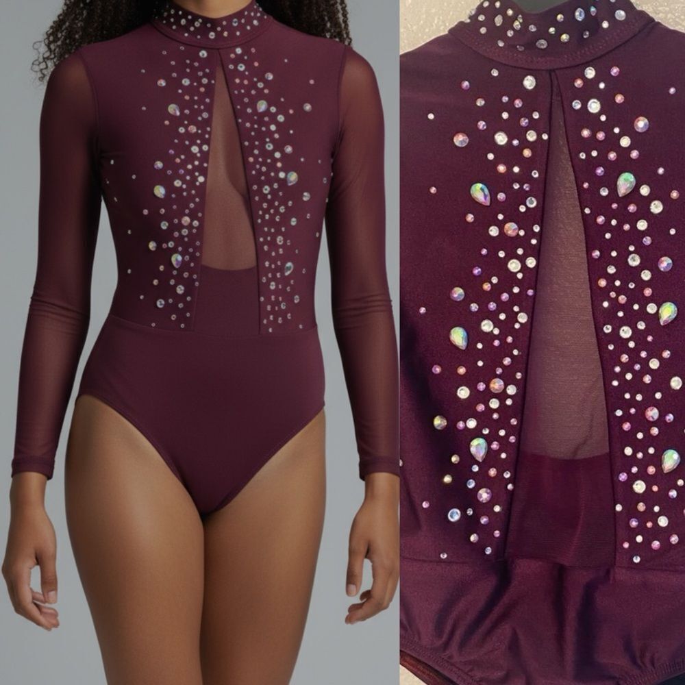 Patrick J solo dance costume purple custom rhinestone illusion leotard LC MC
